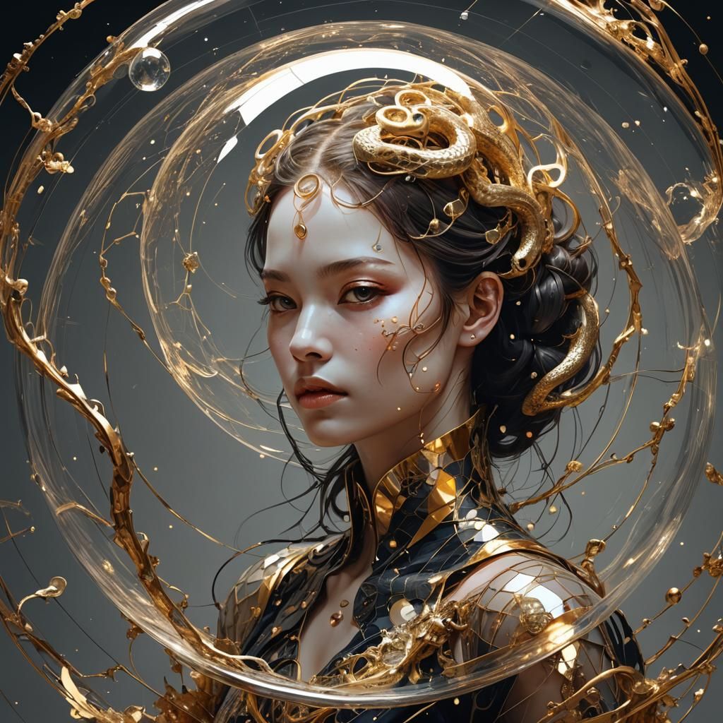 Luminescent Snake in Glass Orb, Digital Art