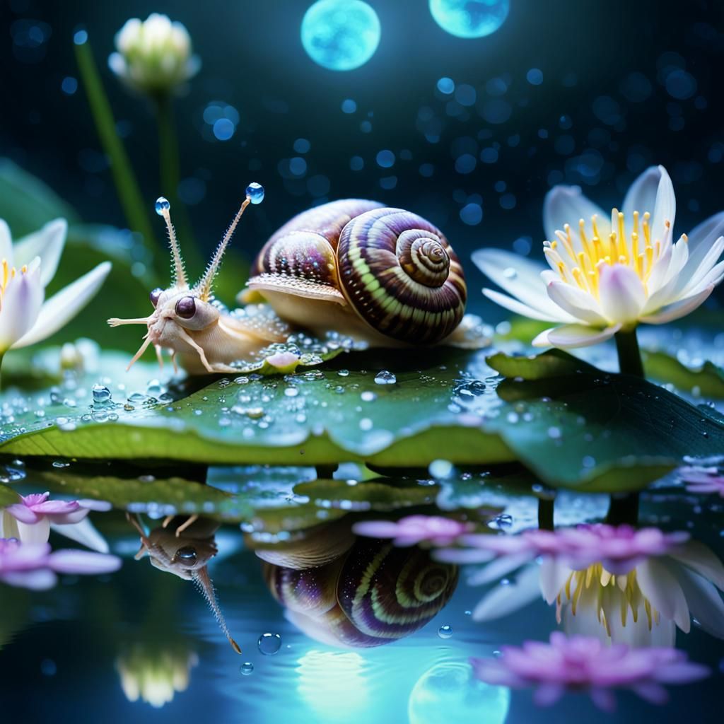 Fairy with Snail Asleep on Lilypad: Digital Matte Painting