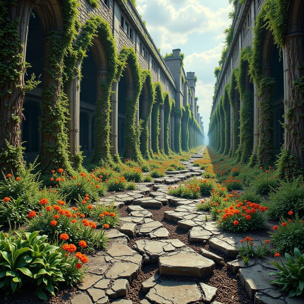 Factory Reclaimed by Nature in Desert, Tim Burton Style