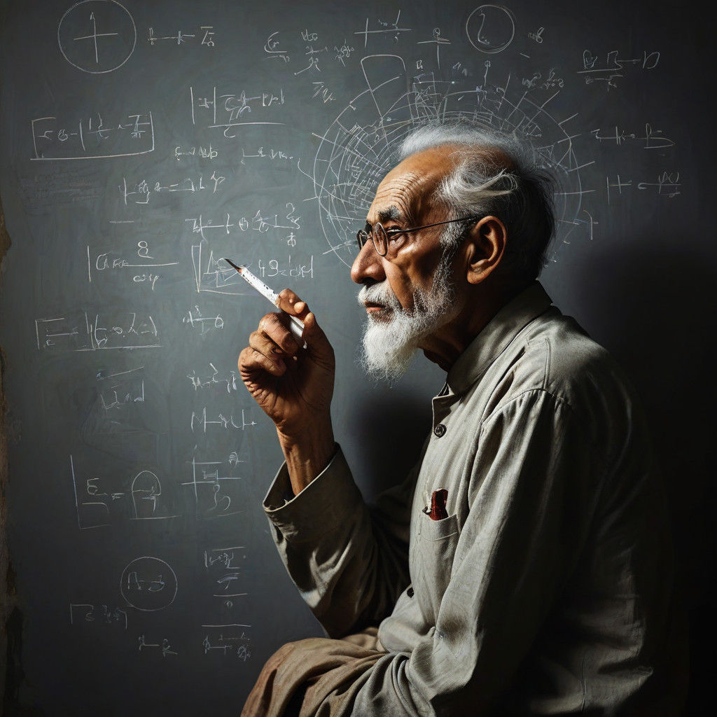 Bold Expressionist Portrait of an Indian Scientist Lost in T...