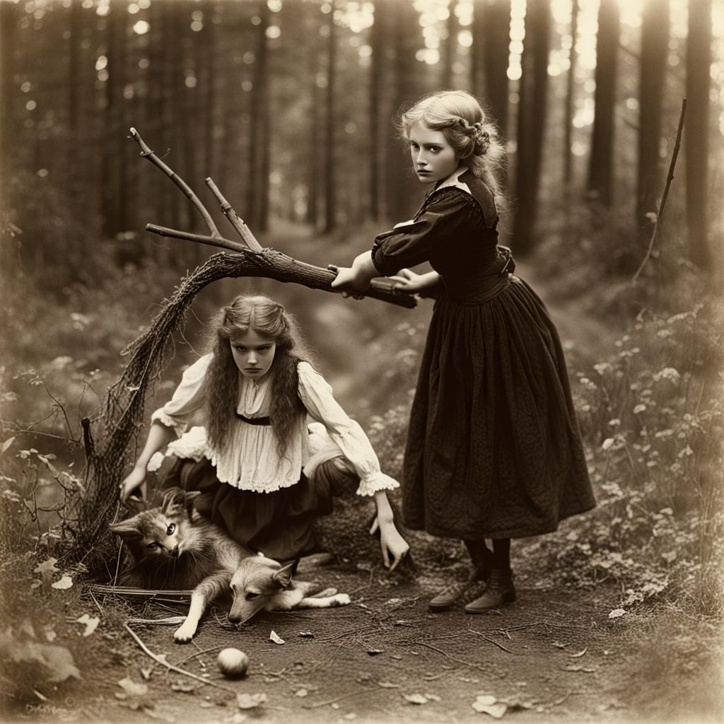 Gretel's Victory: A Vintage Fairy Tale Scene