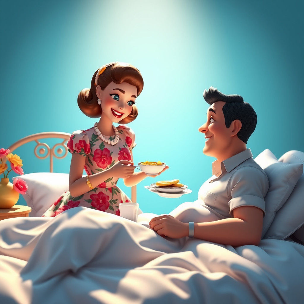 1950s Housewife Serving Breakfast in 3D Digital Art