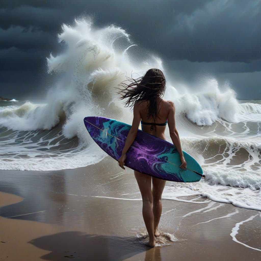 Determined Surfer Confronts Stormy Waves in Cinematic Film S...
