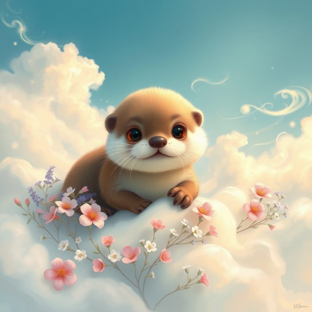 Whimsical Baby Otter in Pastel Paradise