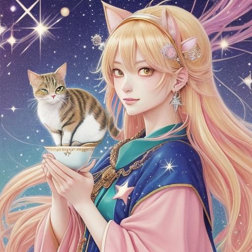 Blonde Tarot Reader Celebrates in Anime Style