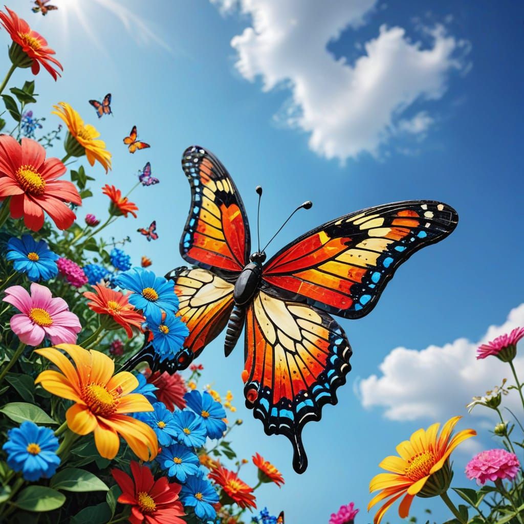 Vibrant colorfull beautiful butterfly made in mosaic pattern...