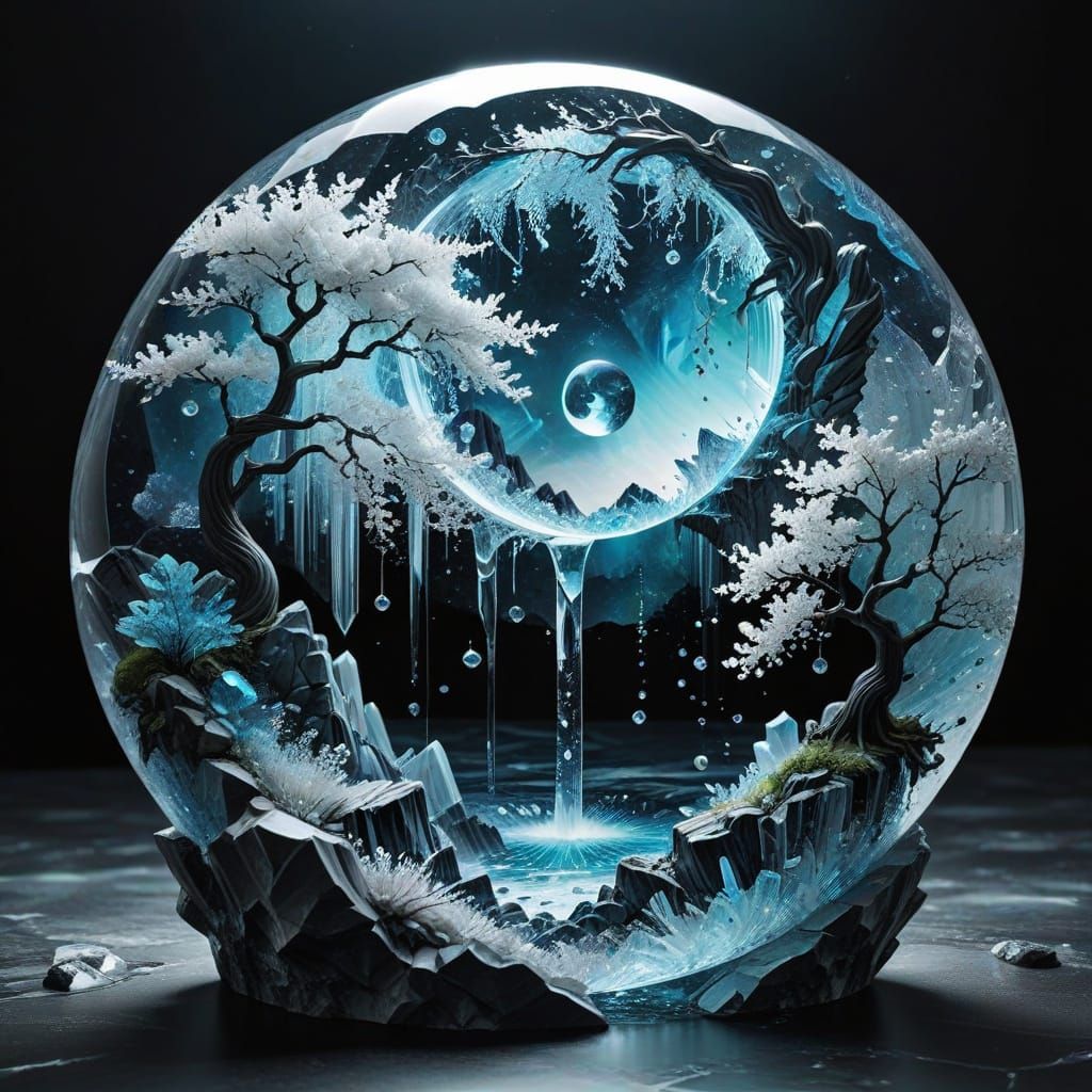 Holographic Crystal Yin-Yang Landscape Art
