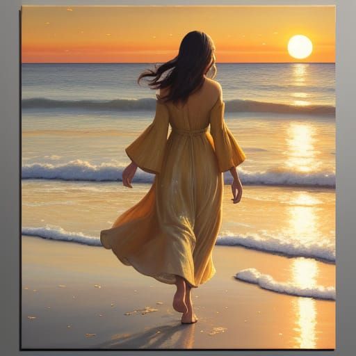 Impressionistic Beach at Sunset in Warm Colors