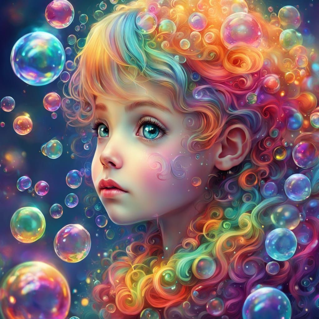 Iridescent Soap Bubble Creature in Surreal Oil Painting