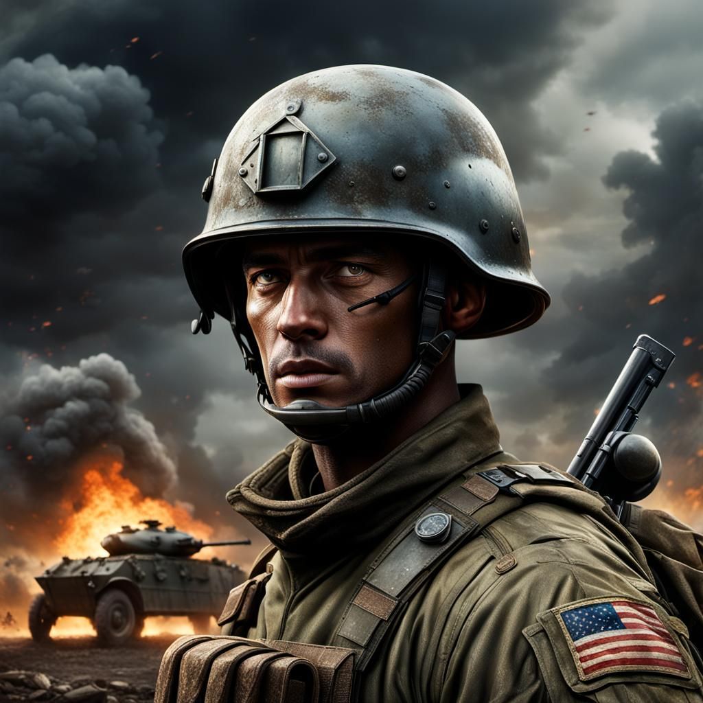 World War II Soldier's Helmet: Detailed Digital Painting