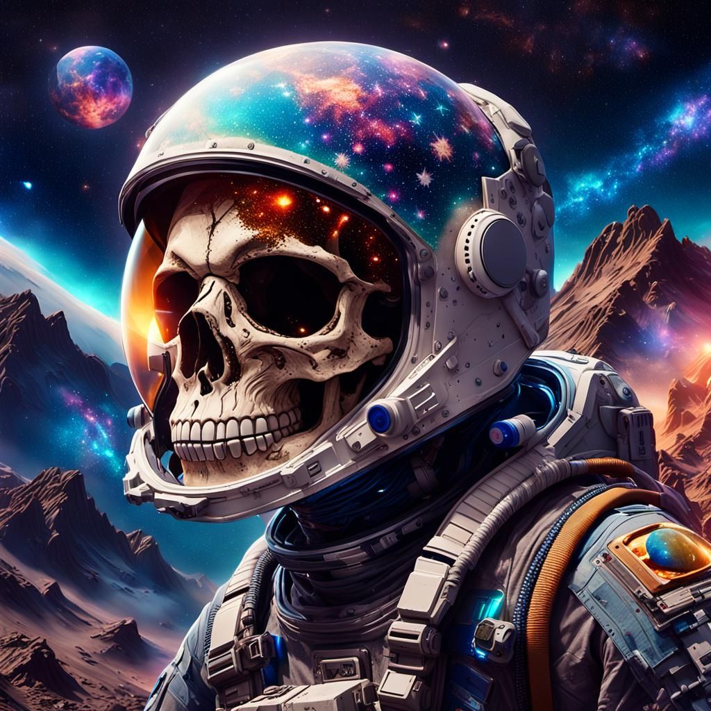 Astronaut Skull in Space Debris: Digital Matte Painting