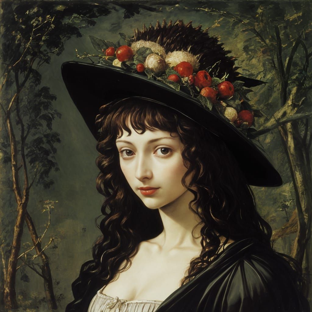 Hedgehog in Foliage Hat: Baroque and Expressionist Styles