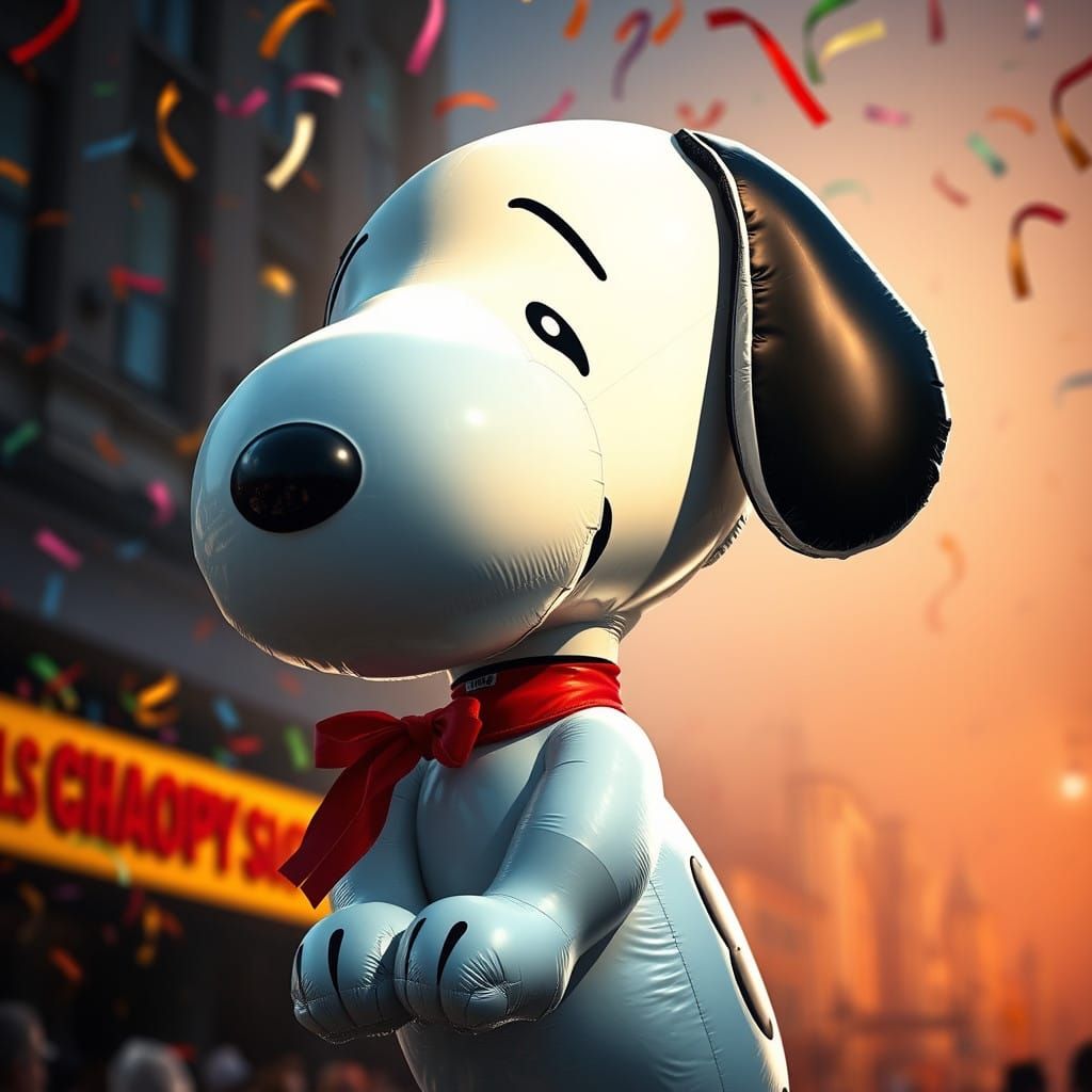 Surreal Snoopy Balloon Soars in Vivid Colors, Confetti, and...