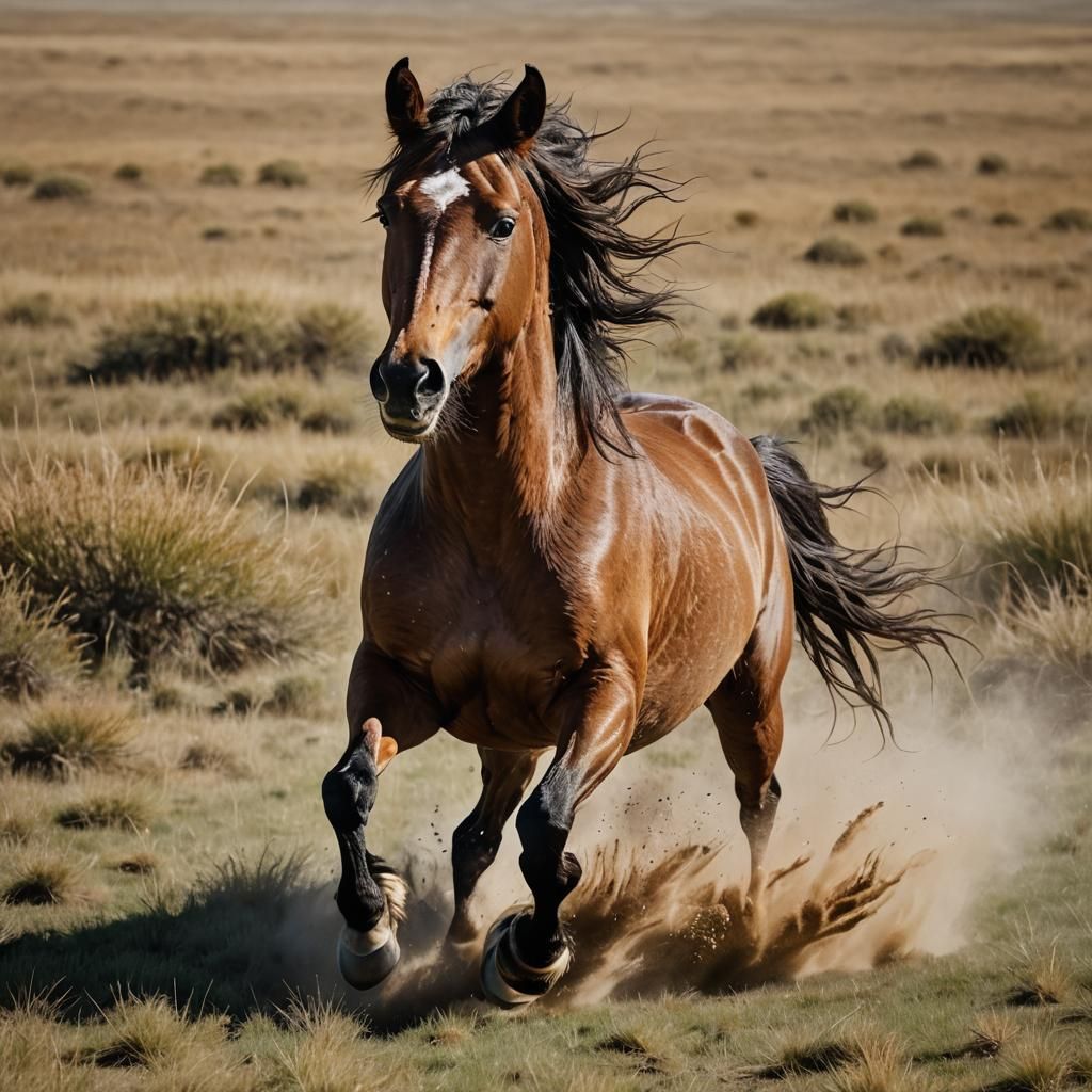 Powerful Wild Horse Galloping Across Open Field