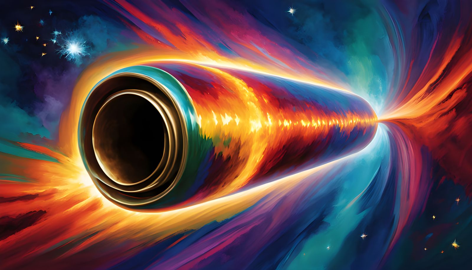 Surreal Hyper Velocity Cylinder Blazing Through Cosmic Vorte...