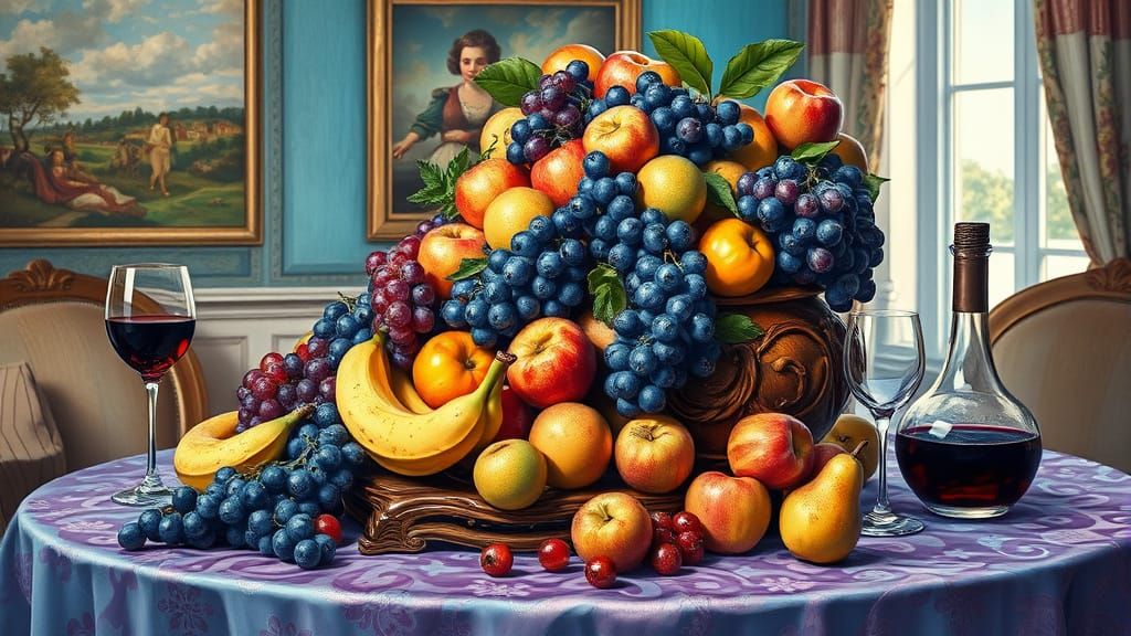 Vibrant Still Life of Fruit and Luxury in Neo-Impressionist ...
