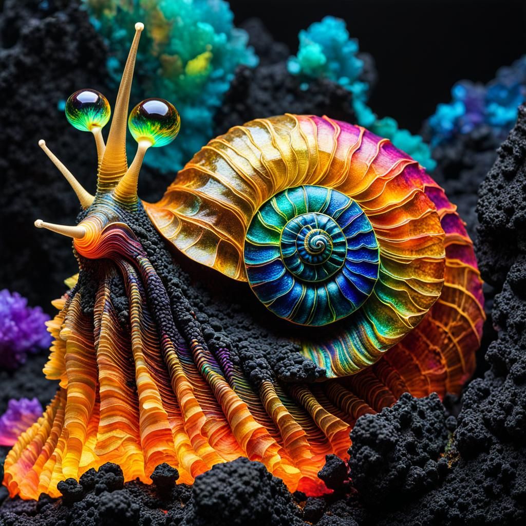 Fluorescent Sea Snail on Lava Rock in Triadic Colors