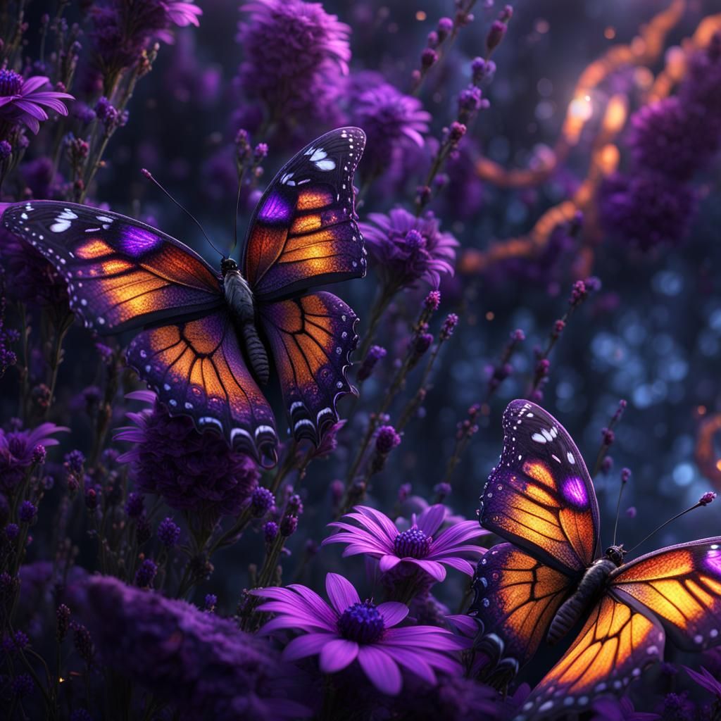 Vibrant Black and Violet Butterfly Digital Art