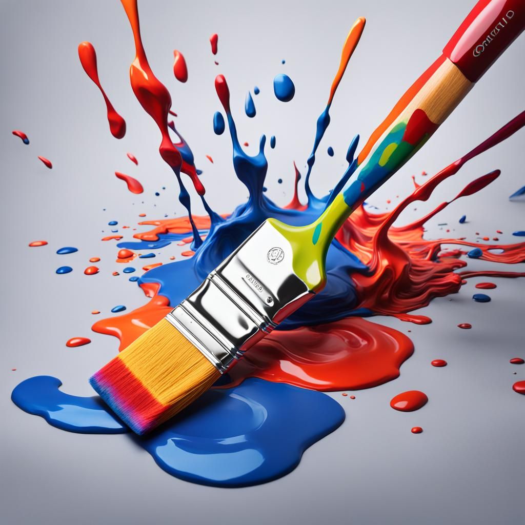 Paintbrush Mid-Stroke: Vibrant Colors in Detailed Matte Pain...