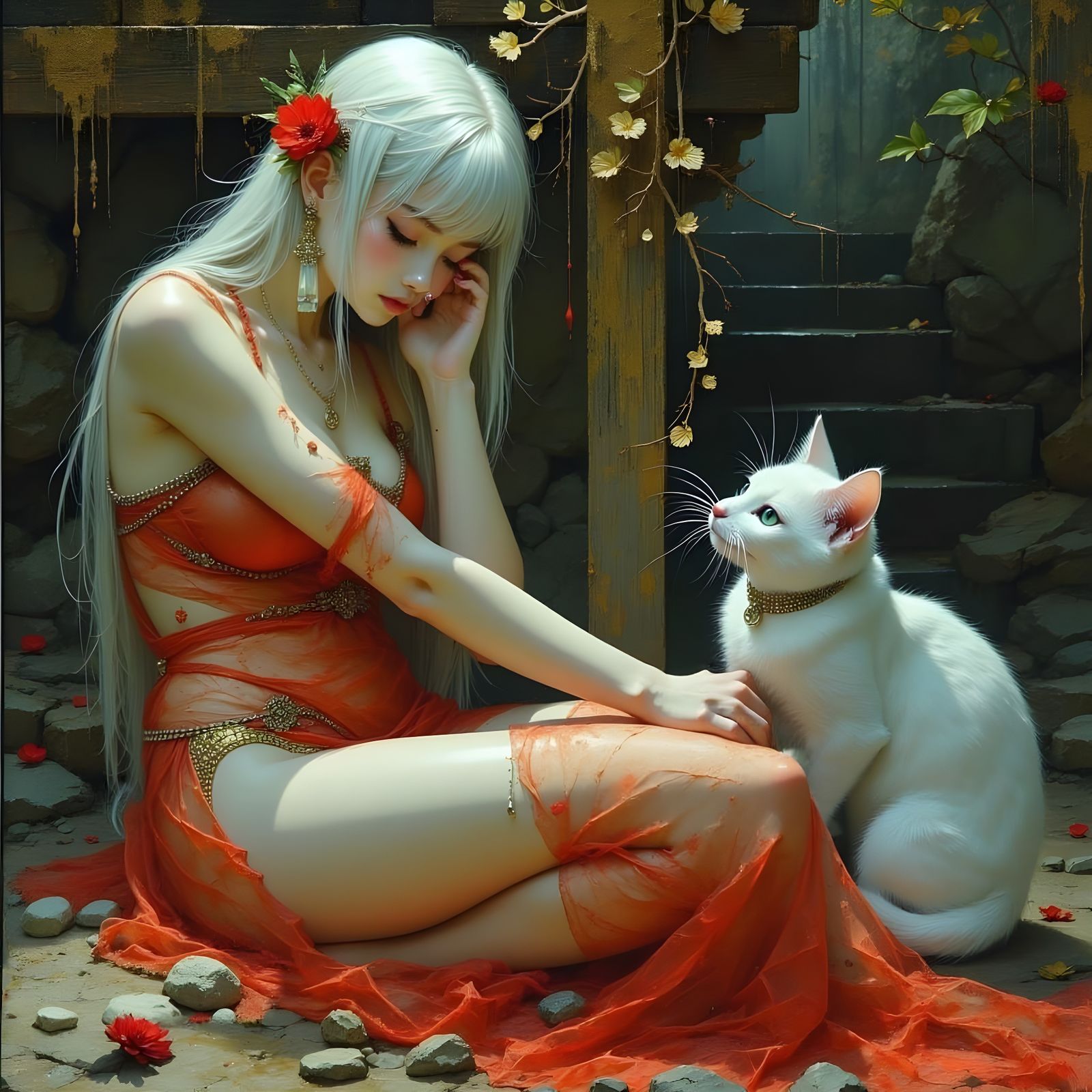 Goddess Whispers: Silver River Cat in Da Vinci Style