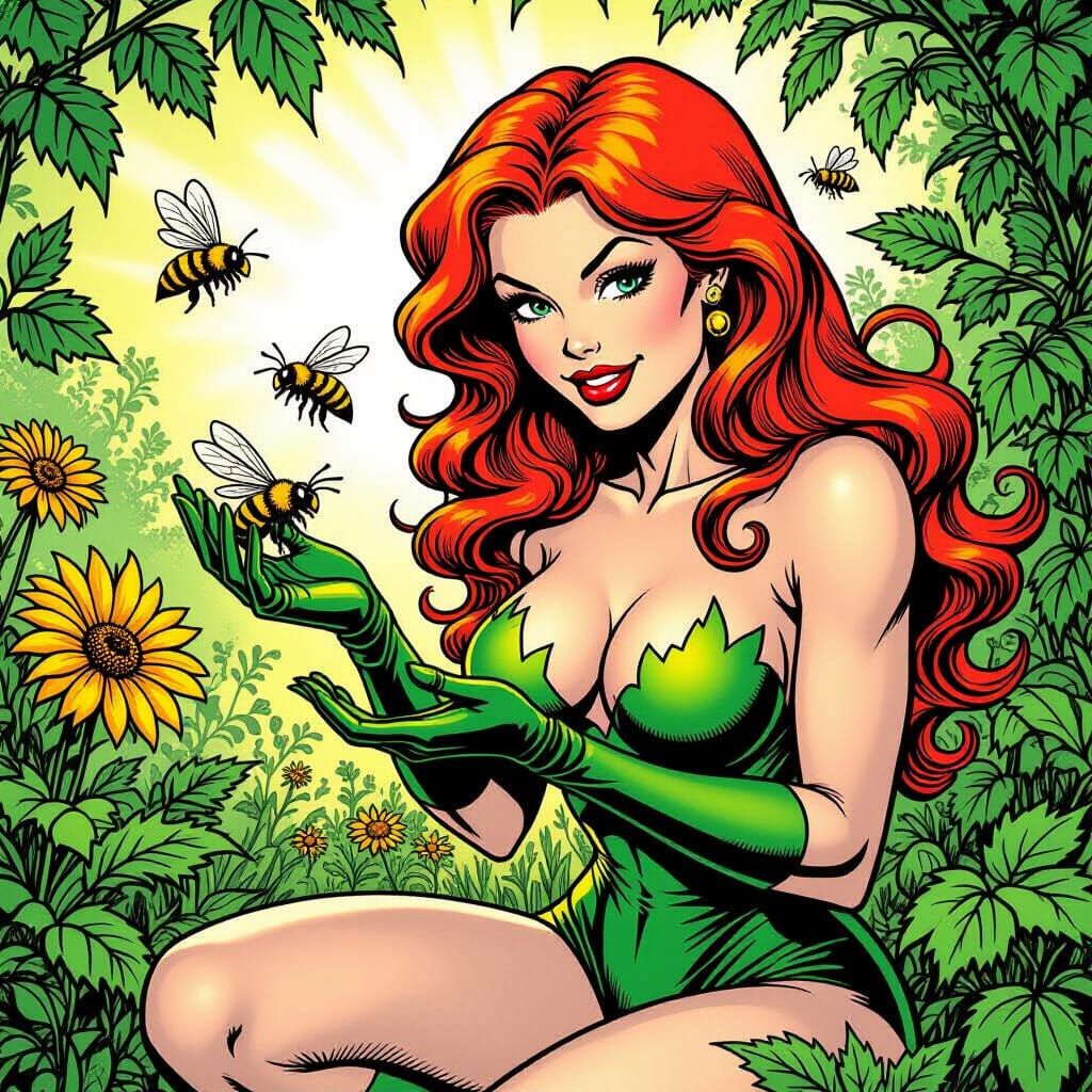 Poison Ivy Welcomes Bees: Comic Book Art