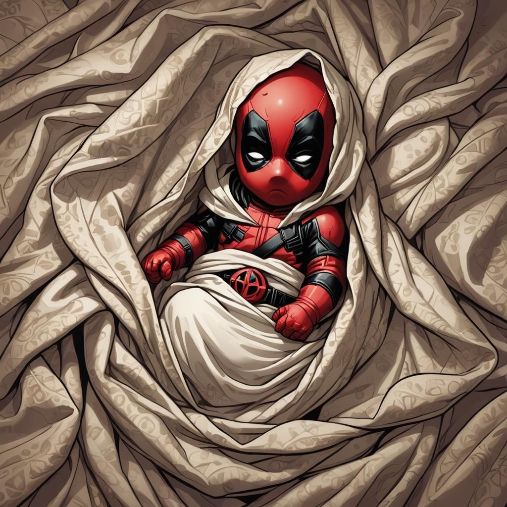 Baby Deadpool Swaddled, Comic Book Art