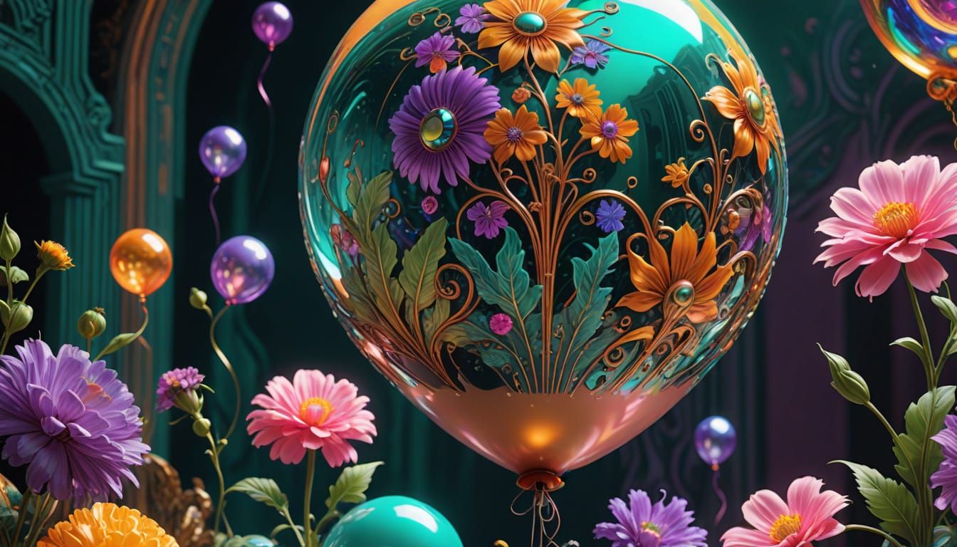 Botanical Balloon in Baroque Cyberpunk Style