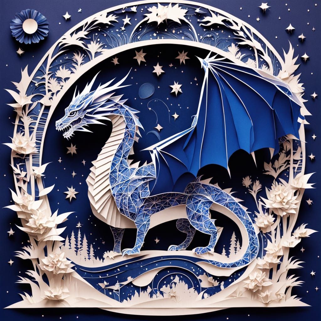 Origami Dragon Soars Through Starry Night Sky