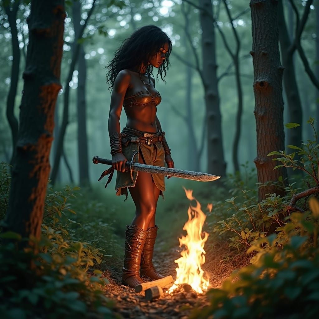 Dark Fantasy Warrior in Tattered Leather Armor