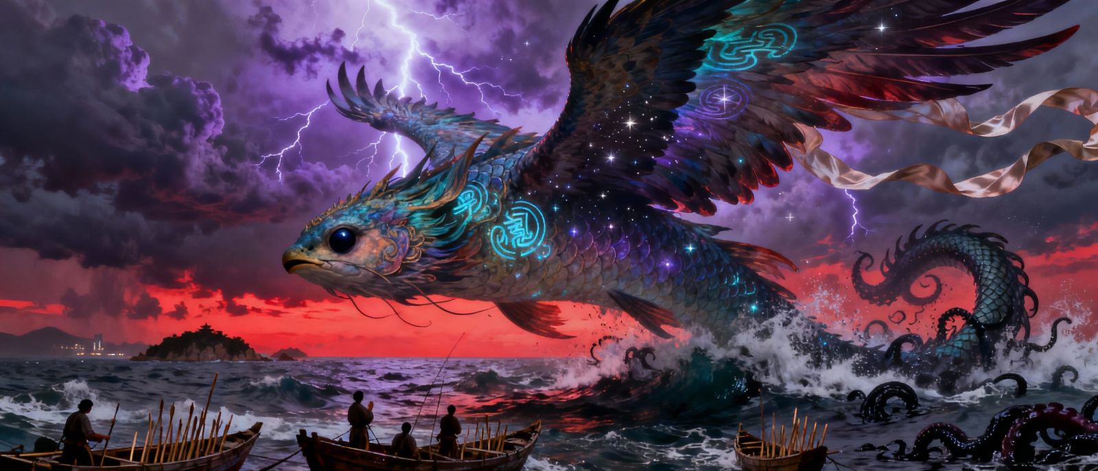 Mythical Kunpeng Transforms Over Stormy Sea in Photorealisti...