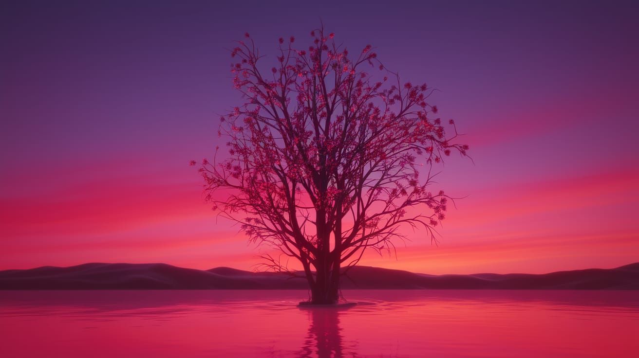Ethereal Abstract Floral Art in Scarlet and Ultramarine