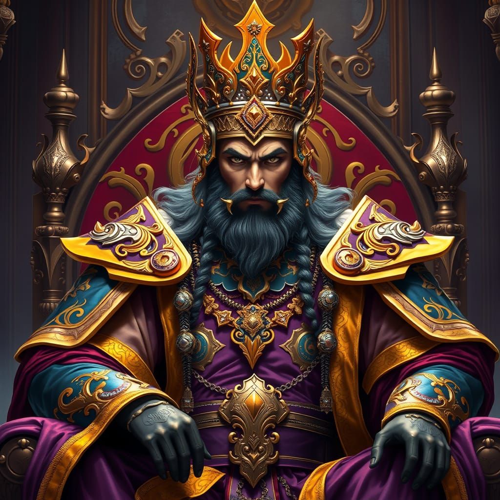 Regal King in Hyperrealistic Armor and Crown