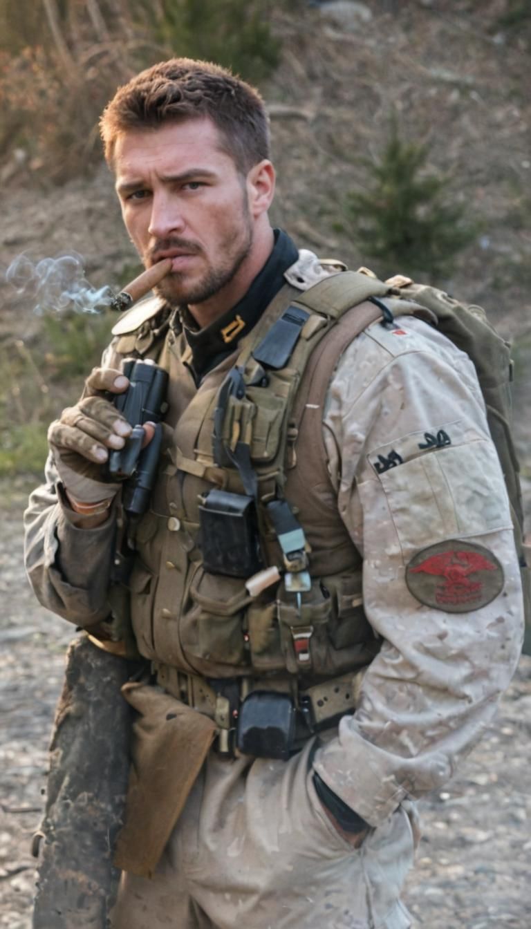 Muscular Soldier with Cigar: Professional Photography