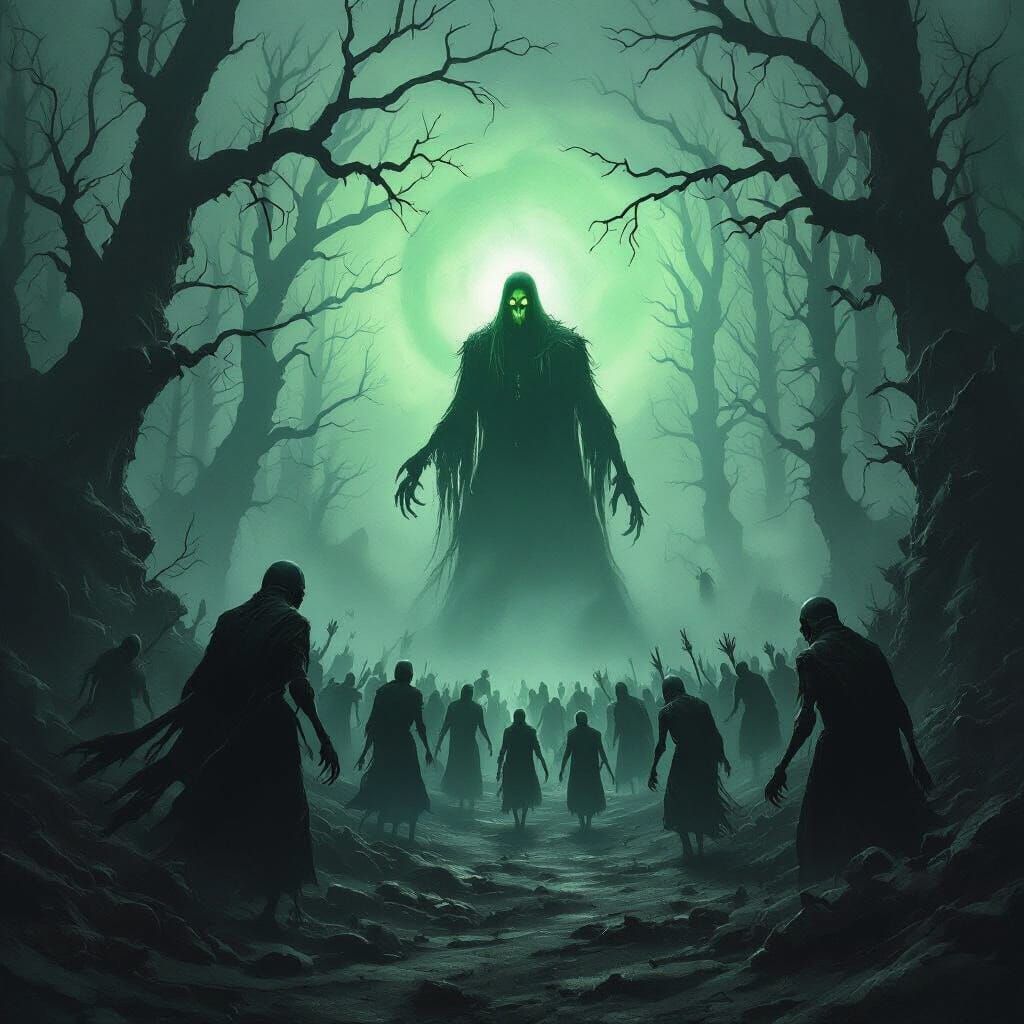 Undead Army Led by Lich in Gloomy Grey Woods