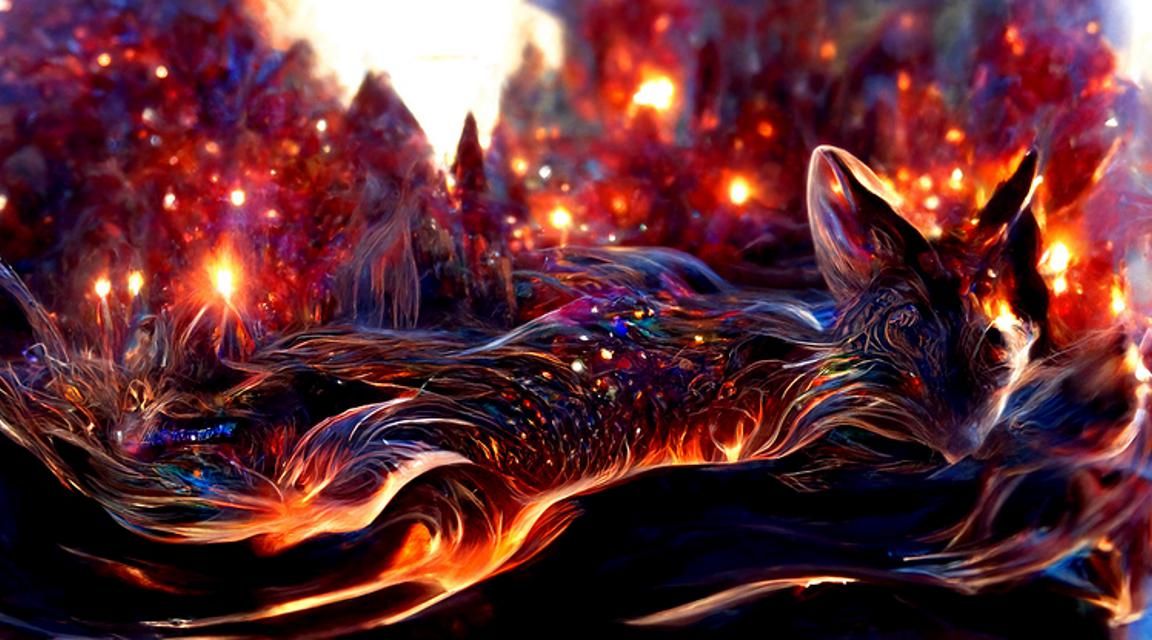 Mythical Fire Fox in Ethereal Landscape