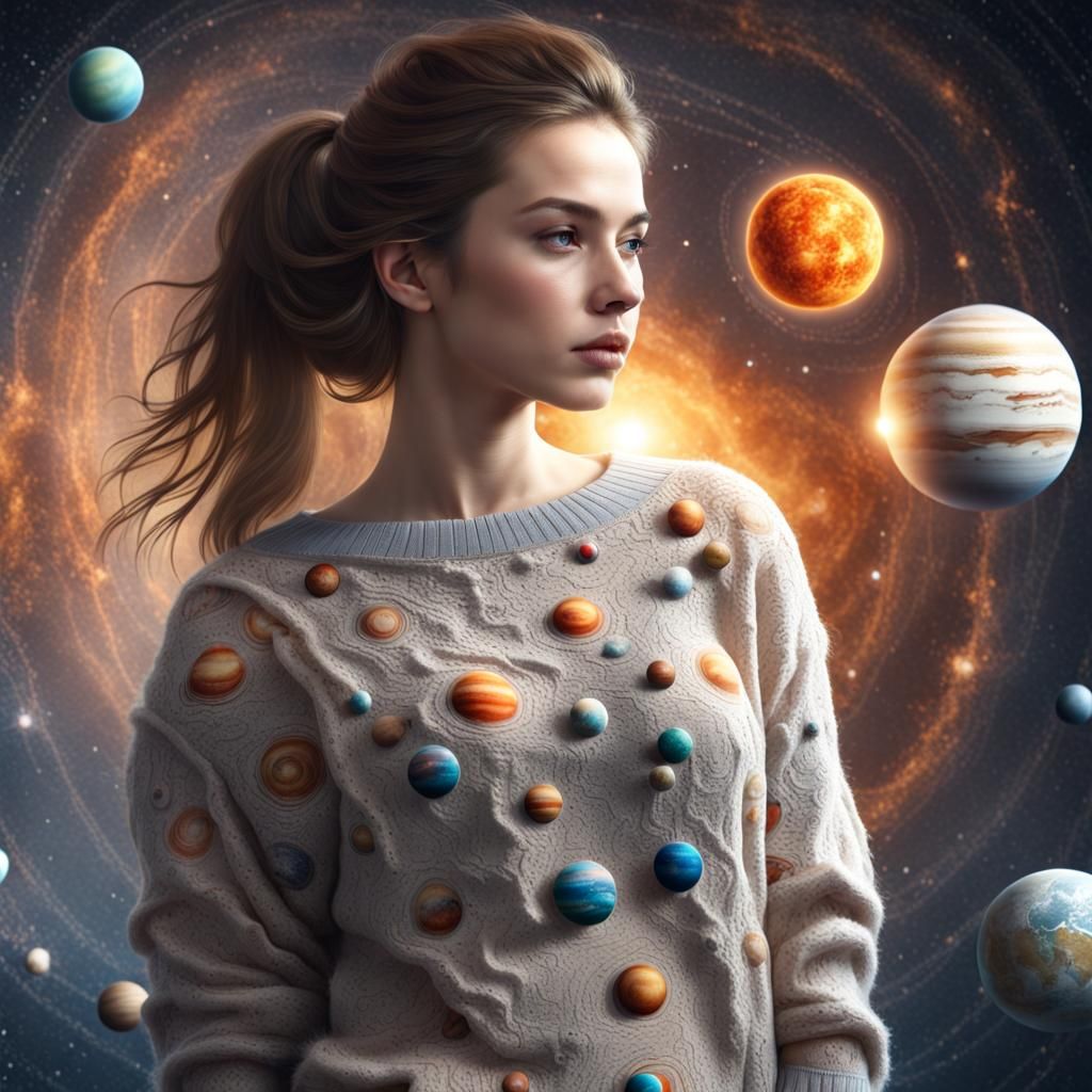 Girl in Solar System Sweater: Digital Art