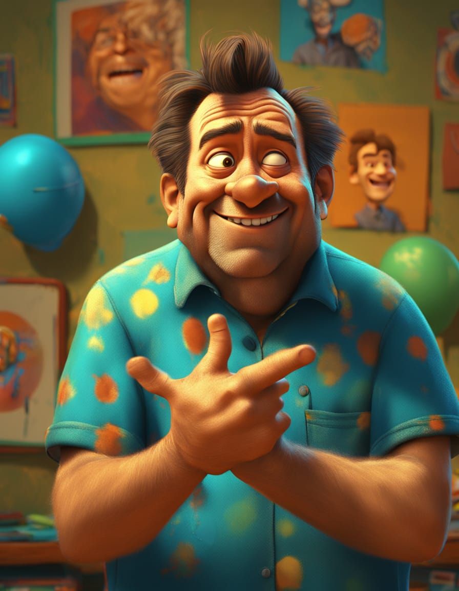 Hands Suppressing Laughter in Pixar Style 3D Art