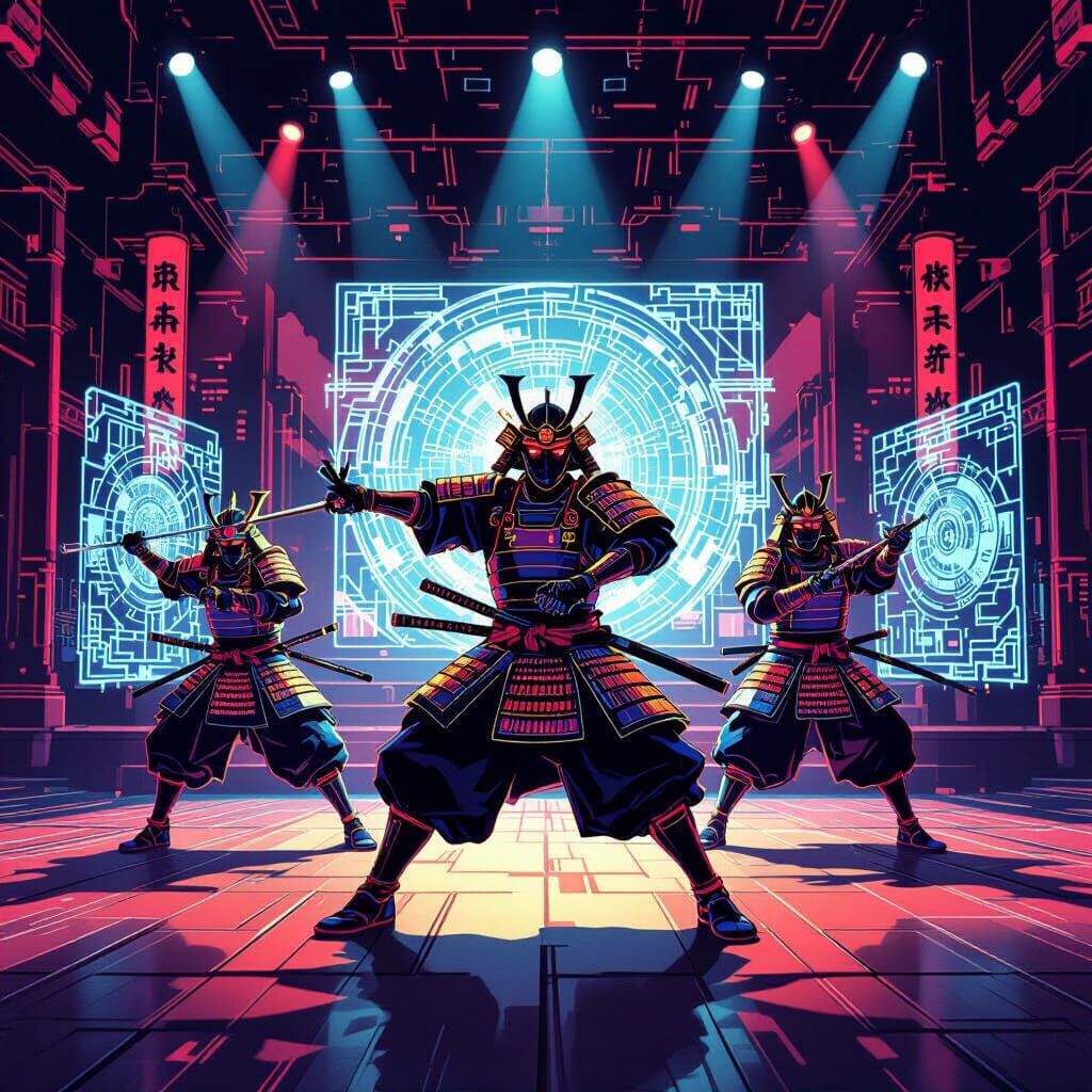 Samurai Dance with Holograms on Edo Stage