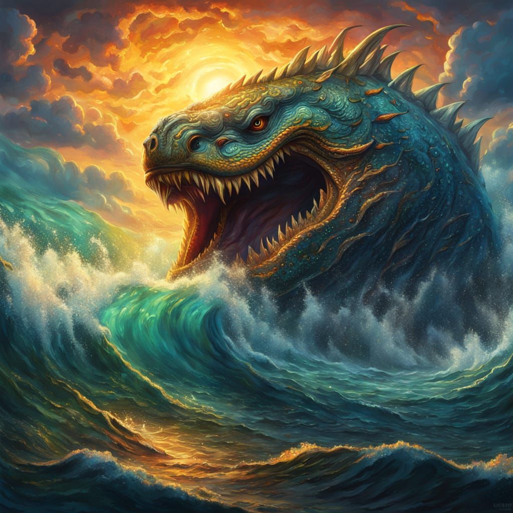 Leviathan Rising: Mythic Fantasy Oil Painting
