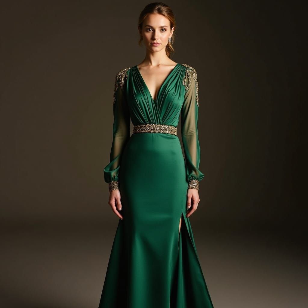 Emerald Green Satin Evening Gown: Luxurious Couture