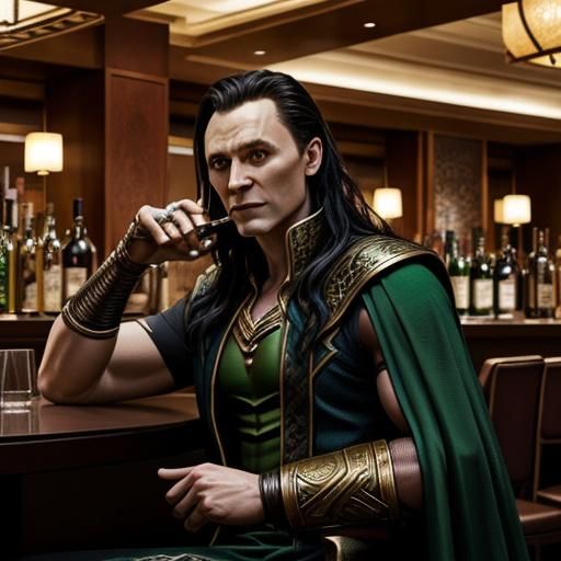 Loki Sipping Mead in Mythological Hotel Bar