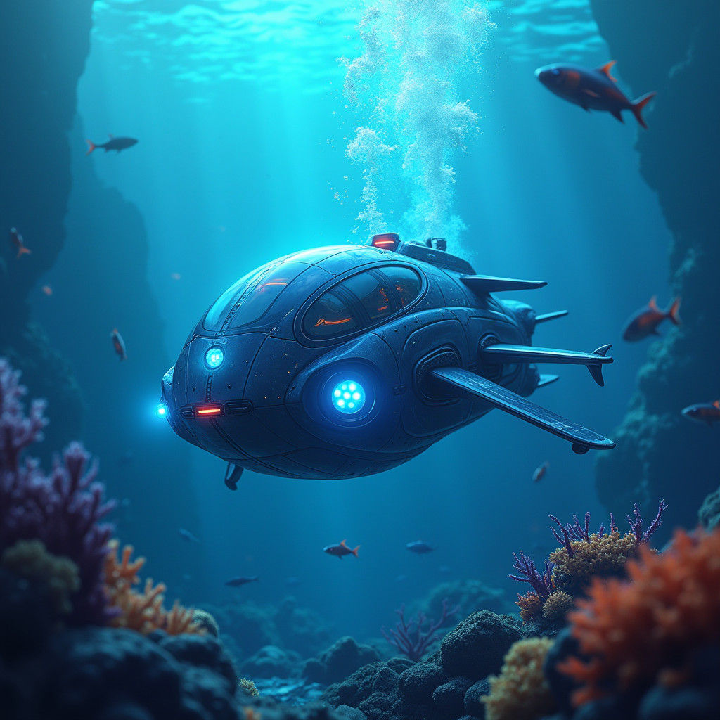 Futuristic Underwater Vehicle Exploring Ocean Depths