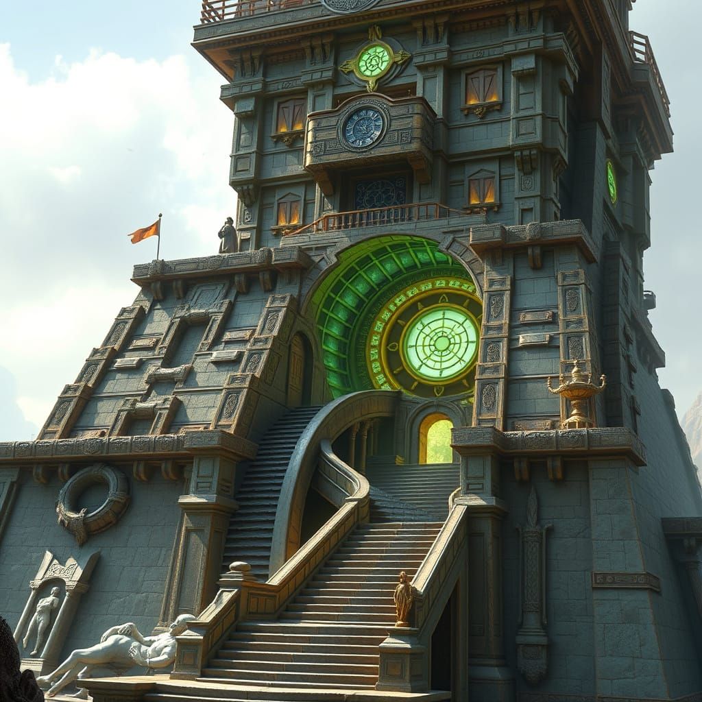 Ancient, Steampunk-Inspired Ziggurat with Spiralling Stair-R...