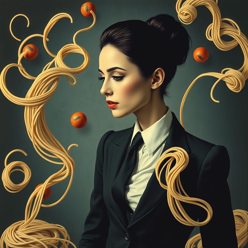Surreal Spaghetti Dreamscape in Magritte Style