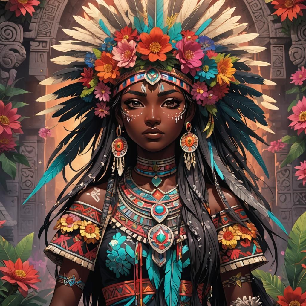 Aztec Girl in Vibrant Anime Manga Splash Art