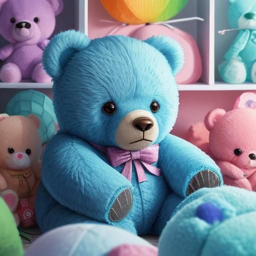 Teddy Bears on Shelf in 3D Anime Art