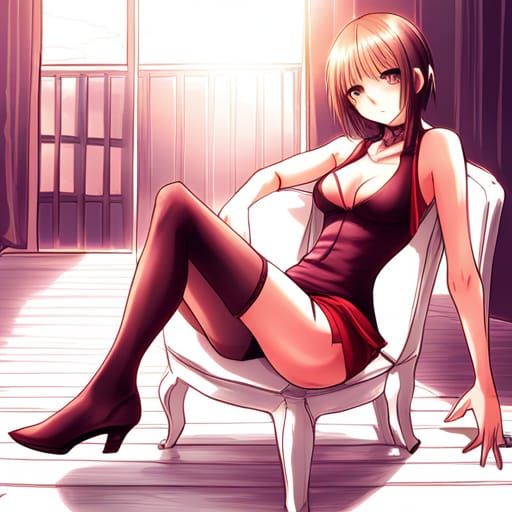 Anime Girl on Chair Illustration