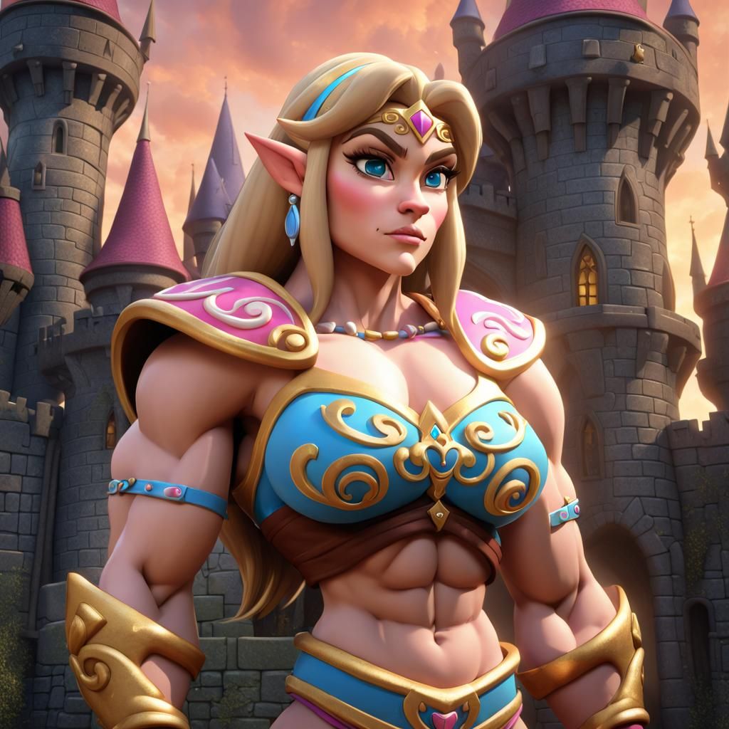 Cartoon Princess Zelda Bodybuilder in John Kricfalusi Style