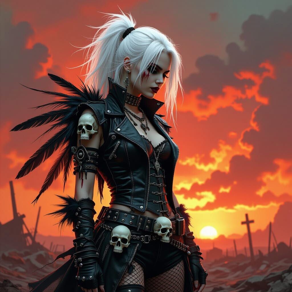 Gothic Punk Warrior on Desolate Battlefield