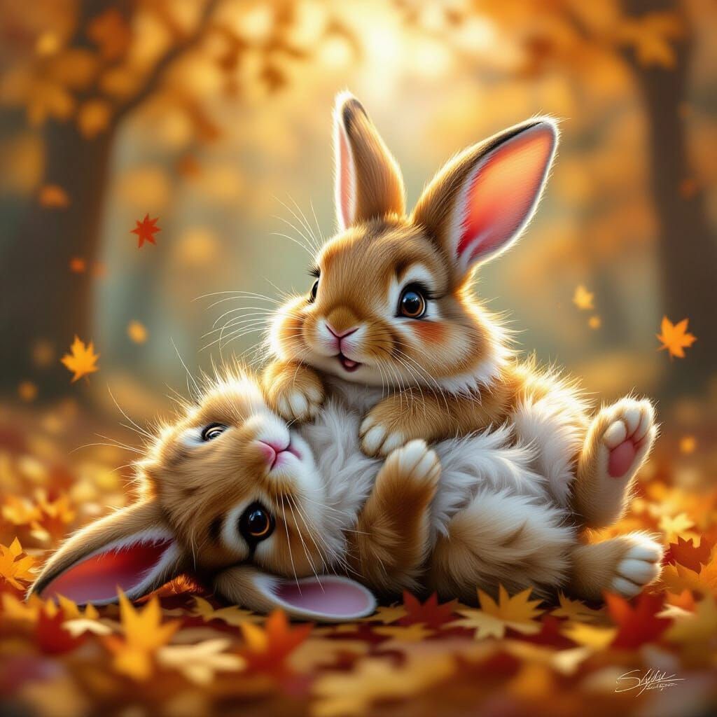Charming Rabbit Plays in Autumn Fairy Tale